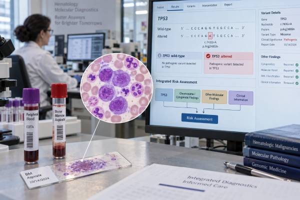 TP53 Mutation Test in Leukemia High-Risk Blood Cancer, Mutation Status, and Prognosis Understand what a TP53 mutation test means in AML and MDS, including multi-hit status, prognosis, treatment implications, transplant planning, and germline versus somatic findings.