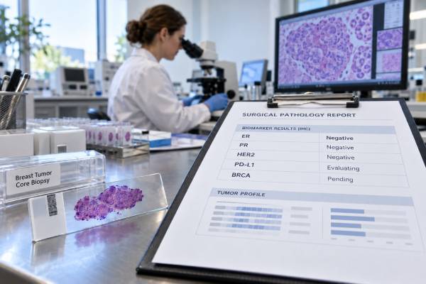 Triple-Negative Breast Cancer Biomarker Test: ER, PR, HER2, PD-L1, BRCA, and Tumor Profile Understand TNBC biomarker testing for ER, PR, HER2, PD-L1 CPS, BRCA1/2, HER2-low status, and tumor profiling, including what results can mean for treatment.