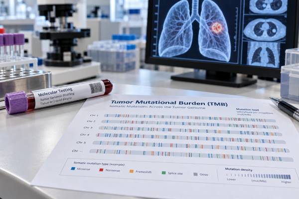 Tumor Mutational Burden (TMB) Test for Lung Cancer: Mutation Load, Genomic Score, and Meaning Learn what a lung cancer TMB test measures, how mutations per megabase are calculated, what TMB-high means, and how the score fits with PD-L1, NGS, and immunotherapy decisions.