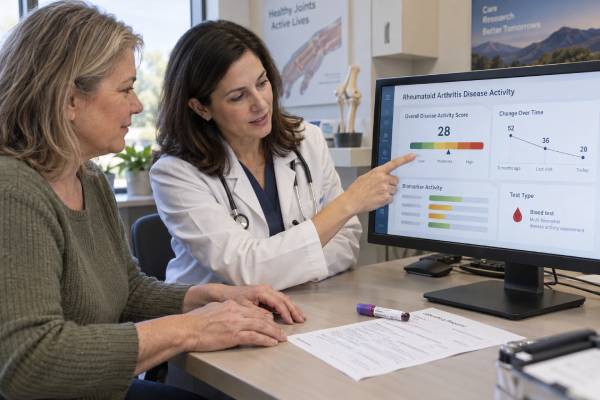 Vectra DA Test: Rheumatoid Arthritis Disease Activity Score and Treatment Monitoring Understand how the Vectra DA test measures 12 biomarkers, how low, moderate, and high rheumatoid arthritis activity scores are interpreted, how trends may support treatment monitoring, and why the result should not replace clinical assessment.