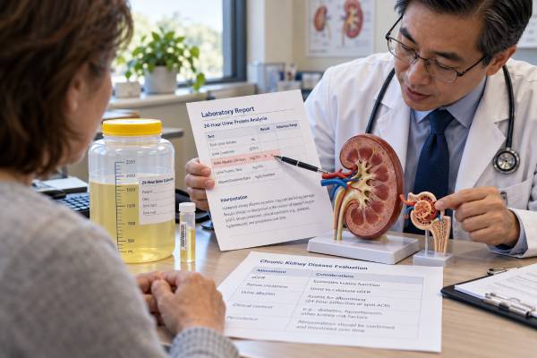 Learn how a 24-hour urine albumin test measures albuminuria, what A1–A3 levels mean, how collection works, and how results fit CKD evaluation.