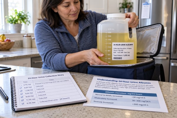 24-Hour Urine Albumin Test: Albuminuria, Kidney Disease, and Collection Meaning Learn what a 24-hour urine albumin test measures, how to collect it correctly, what A1–A3 levels mean, and how high albumin relates to kidney disease.
