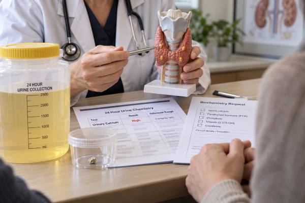 Learn how a 24-hour urine calcium test evaluates kidney stone risk, hypercalciuria, high blood calcium, parathyroid disorders, and low urine calcium.