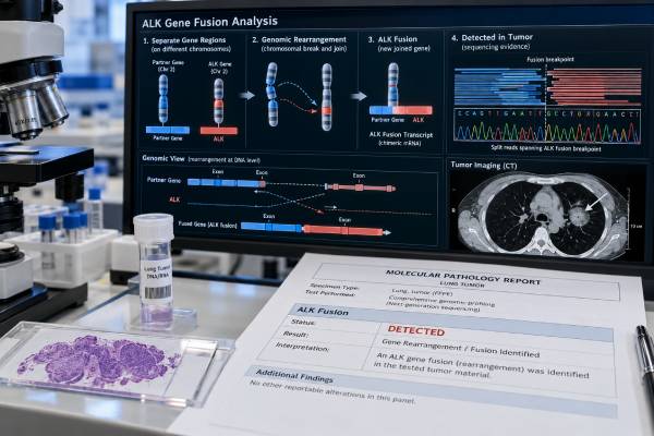 Understand ALK fusion testing in lung cancer, including what a positive or negative result means, tissue and ctDNA methods, limitations, and treatment relevance.