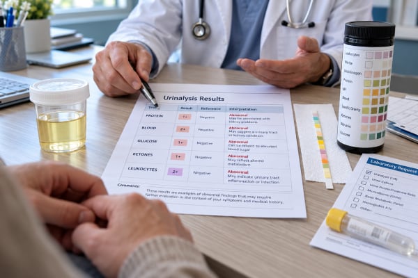 Abnormal Urinalysis Results Protein, Blood, Glucose, Ketones, Leukocytes, and Meaning Understand abnormal urinalysis results for protein, blood, glucose, ketones, leukocytes, nitrites, and microscopy, including causes and follow-up tests.