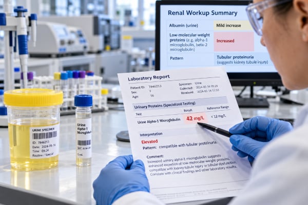 Alpha-1 Microglobulin Urine Test: Tubular Proteinuria and Kidney Tubule Injury Learn what urine alpha-1 microglobulin shows, how it detects proximal tubule dysfunction, what high levels may mean, and how results are interpreted.