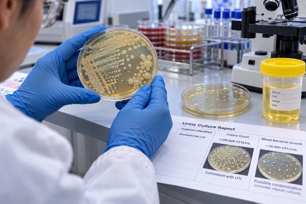 Learn how bacteria in urine are interpreted using urinalysis, culture, colony count, symptoms, and sample quality, including when contamination or follow-up testing matters.