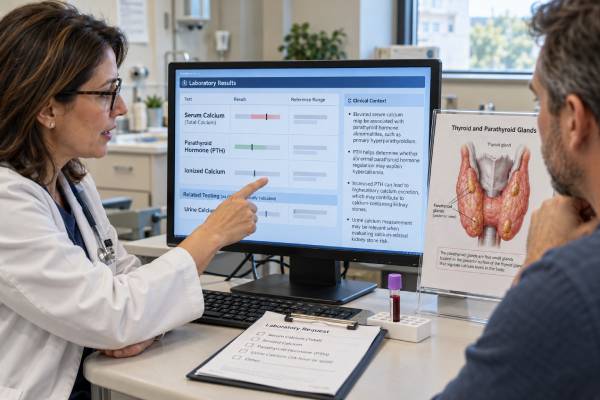Blood Calcium Test for Kidney Stones: High Calcium, Parathyroid Causes, and Stone Risk Learn what a blood calcium test means for kidney stones, including high calcium, parathyroid hormone causes, hypercalciuria, follow-up tests, and stone risk.