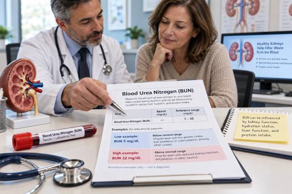 Understand what a BUN blood test measures, common normal ranges, causes of high or low BUN, kidney-function meaning, dehydration effects, and how to interpret results with creatinine and eGFR.