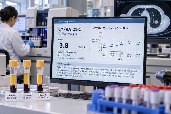 Learn how the cytokeratin 19 fragment 21-1 (CYFRA 21-1) test is used in lung cancer, what high levels can mean, common non-cancer causes, reference ranges, and why serial trends matter.