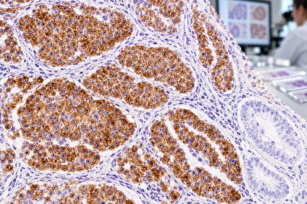 Understand chromogranin IHC positivity in neuroendocrine tumors, including granular staining, tumor differentiation, marker panels, negative results, and diagnostic pitfalls.
