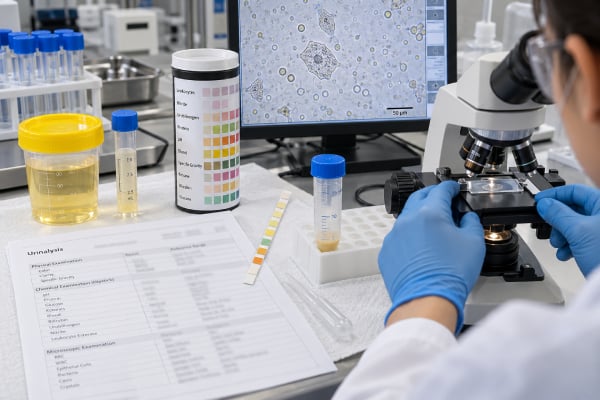 Complete Urinalysis Test: Chemical, Microscopic, and Physical Urine Findings Learn what a complete urinalysis measures, including physical urine findings, dipstick chemistry, microscopy, normal patterns, abnormal results, and follow-up.