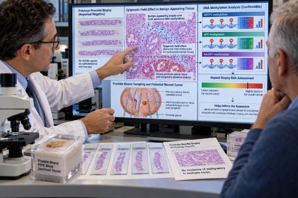 ConfirmMDx Test: Prostate Cancer Epigenetic Marker and Repeat Biopsy Risk Learn how the ConfirmMDx prostate test uses GSTP1, APC, and RASSF1 methylation after a negative biopsy, what positive and negative results mean, and how the assay may help guide repeat biopsy decisions.