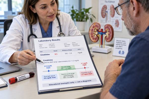 Understand creatinine blood test ranges, why creatinine can be high or low, how muscle mass and hydration affect results, and how creatinine relates to eGFR and kidney function.