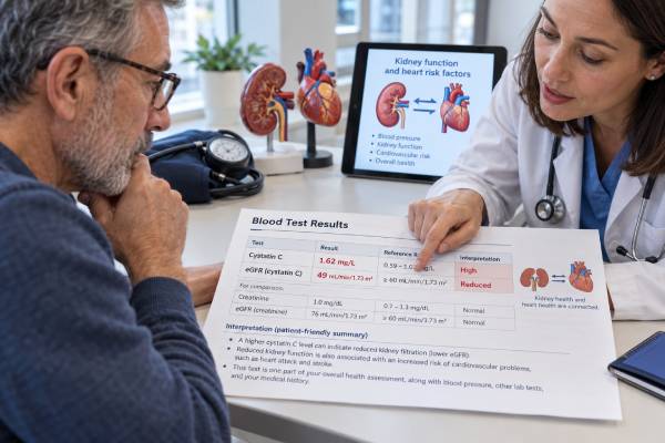 Learn what a cystatin C blood test measures, why levels can be high, how cystatin C compares with creatinine, how it improves eGFR accuracy, and what its association with heart risk means.