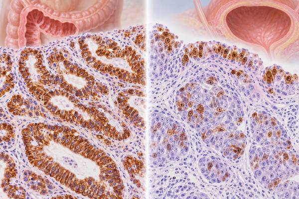 Understand CK20 IHC in colorectal, GI, bladder, and metastatic cancer, including CK7/CK20 patterns, positive staining, common pitfalls, and site-of-origin testing.