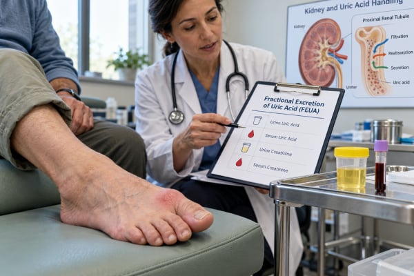 Fractional Excretion of Uric Acid (FEUA) Test: Gout, Kidney Handling, and Uric Acid Disorders Learn how FEUA measures kidney uric acid handling, what high and low values can mean in gout, hypouricemia and SIAD, and which medications and kidney conditions affect the result.