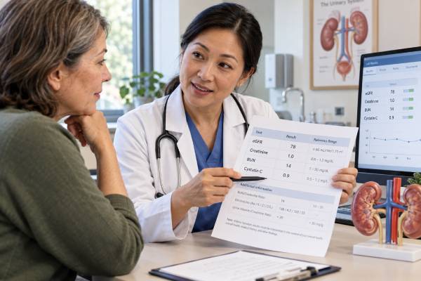 Understand a kidney function blood test panel, including eGFR, creatinine, BUN, cystatin C, potassium, and bicarbonate, plus how the results fit together and what follow-up testing may be needed.