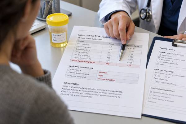 Cystine Stone Test: Cystine Levels, Cystinuria, Genetic Risk, and Meaning Learn how cystine stone testing diagnoses cystinuria, what urine cystine levels mean, how SLC3A1 and SLC7A9 affect genetic risk, and how results guide prevention.