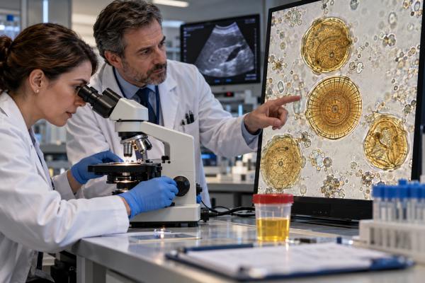 Leucine Crystals in Urine Liver Disease, Metabolic Disorders, and Meaning Leucine crystals in urine are rare laminated crystals linked to severe liver or metabolic disease. Learn their appearance, meaning, mimics, and follow-up.