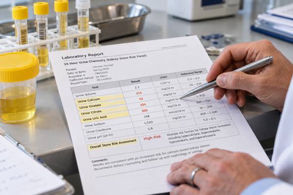 Kidney Stone Test Panel: Urine Calcium, Oxalate, Citrate, Uric Acid, and Stone Risk Learn how a kidney stone test panel uses urine calcium, oxalate, citrate, uric acid, volume, sodium, pH, and supersaturation to measure risk and guide prevention.