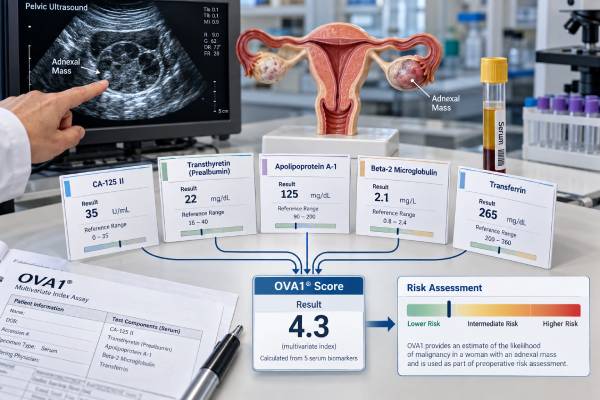 OVA1 Test: Ovarian Cancer Risk, Biomarker Score, and Result Meaning Understand what an OVA1 score means, including the five biomarkers, premenopausal and postmenopausal cutoffs, limitations, accuracy, and next steps for an ovarian mass.