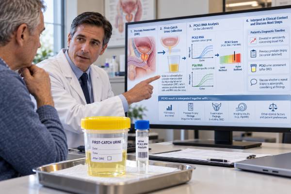 PCA3 Urine Test: Prostate Cancer Risk, Repeat Biopsy, PSA Follow-Up, and Meaning Learn what a PCA3 urine test measures, how scores such as 25 are interpreted, and how PCA3 fits with repeat biopsy, PSA, MRI, and newer biomarkers.