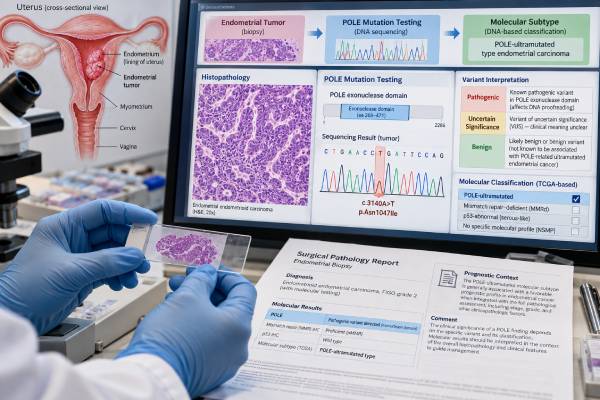 POLE Mutation Test for Endometrial Cancer: Molecular Subtype, Prognosis, and Mutation Meaning Learn how POLE mutation testing classifies endometrial cancer, which exonuclease-domain variants matter, and what POLE-mutated results mean for prognosis and treatment.