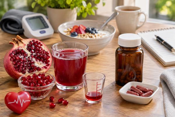 Pomegranate Extract vs Juice: Heart Benefits, Sugar Concerns, and Best Timing Compare pomegranate extract vs juice for heart health, including blood pressure evidence, sugar and calorie tradeoffs, effective portions, timing, and medication safety.