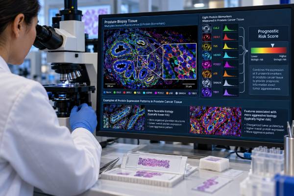 ProMark Test: Prostate Cancer Protein Biomarker Score and Prognosis Learn how the ProMark prostate cancer test measures eight protein biomarkers, what a 1–100 score means, and how results can refine prognosis and surveillance decisions.