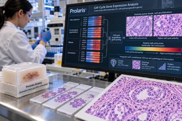 Prolaris Test: Prostate Cancer Cell Cycle Score and Disease Aggressiveness Learn how the Prolaris test measures 31 cell-cycle genes, what higher or lower scores mean, and how results can refine prostate cancer surveillance and treatment.