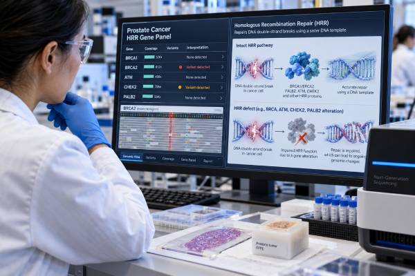 Prostate Cancer HRR Gene Panel: BRCA, ATM, CHEK2, PALB2, and DNA Repair Defects Prostate cancer HRR gene panels test BRCA1, BRCA2, ATM, CHEK2, PALB2, and related DNA-repair genes to guide hereditary risk assessment and precision treatment decisions.