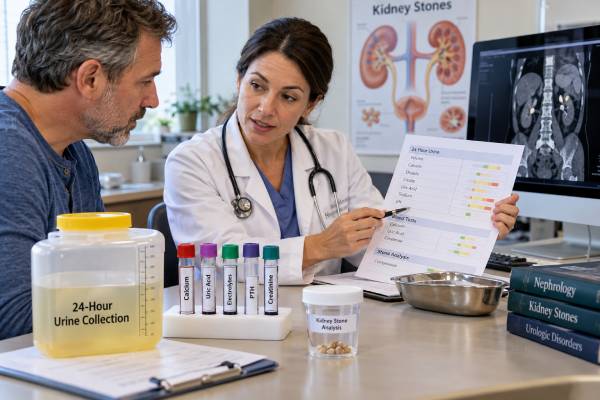 Learn what a recurrent kidney stone test panel includes, from 24-hour urine and blood tests to stone analysis, risk patterns, timing, and follow-up.
