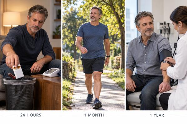 See how heart health begins improving within 24 hours of quitting smoking, what changes by one month, and how cardiovascular risk continues to fall by one year and beyond.