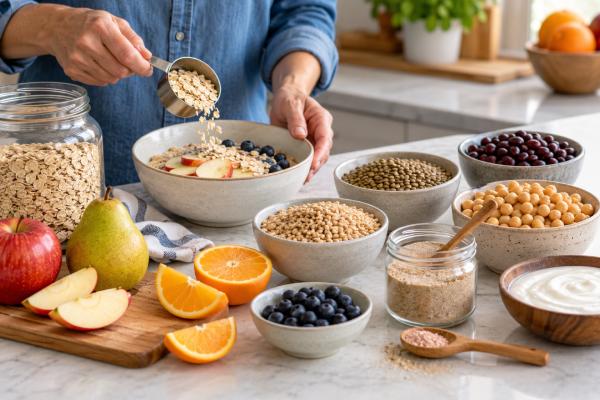 Learn how soluble fiber lowers LDL cholesterol, how much to aim for, and the best sources including oats, barley, beans, lentils, fruit, and psyllium.
