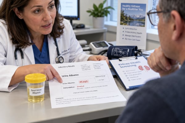 Spot Urine Albumin Test: High Albumin, Kidney Damage, and Early CKD Learn how a spot urine albumin test and uACR detect early kidney damage, what high albumin levels mean, common causes, preparation tips, CKD ranges, and follow-up steps.