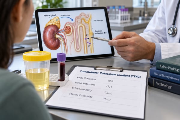 Transtubular Potassium Gradient (TTKG) Test: Potassium Disorders and Aldosterone Effect Learn how TTKG is calculated, what low and high values traditionally mean in potassium disorders, why aldosterone affects the result, and why modern clinicians interpret TTKG cautiously.
