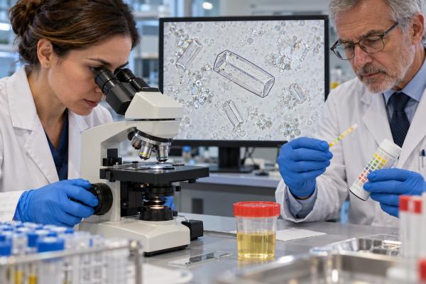 Triple Phosphate Crystals in Urine: Struvite Crystals, UTI, and Alkaline Urine Triple phosphate crystals are usually struvite and often form in alkaline urine linked to urease-producing UTIs. Learn microscopy clues, stone risk, testing, treatment, and warning signs.