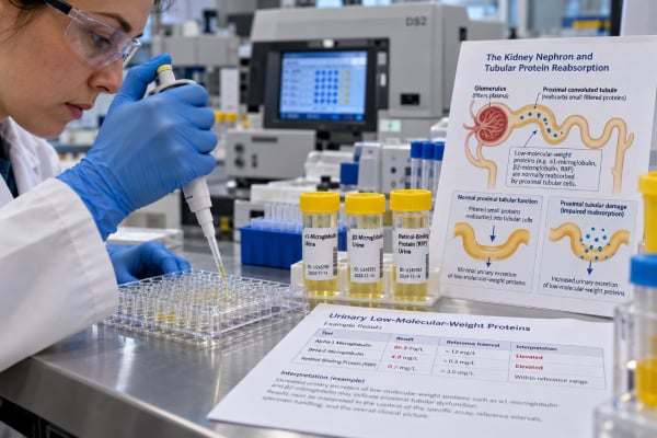 Tubular Proteinuria Test: Low-Molecular-Weight Proteins and Kidney Tubule Damage Learn how tubular proteinuria tests detect low-molecular-weight proteins, what high RBP or microglobulins mean, causes of proximal tubule damage, and how results differ from albuminuria.