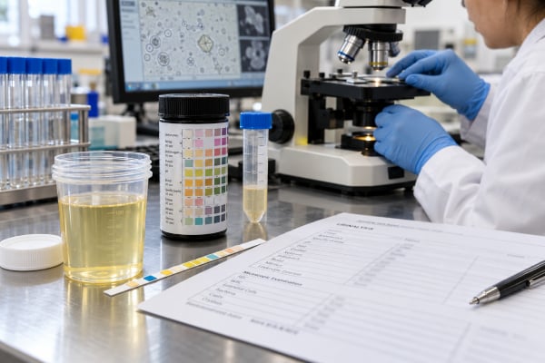 Urinalysis Test: Dipstick, Microscopy, Normal Results, and What It Means Learn how a urinalysis test works, including dipstick markers, urine microscopy, normal results, common abnormal patterns, test limitations, and follow-up.