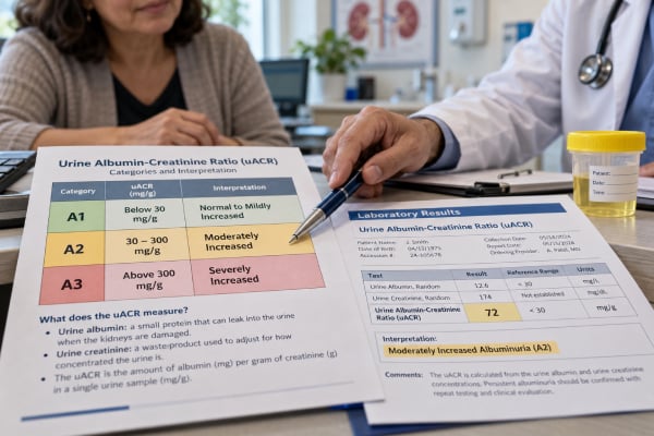 Urine Albumin-Creatinine Ratio (uACR) Test: Kidney Damage, Normal Range, and Albuminuria Understand the urine albumin-creatinine ratio (uACR), including normal ranges, albuminuria categories, causes of high results, repeat testing, and kidney follow-up.