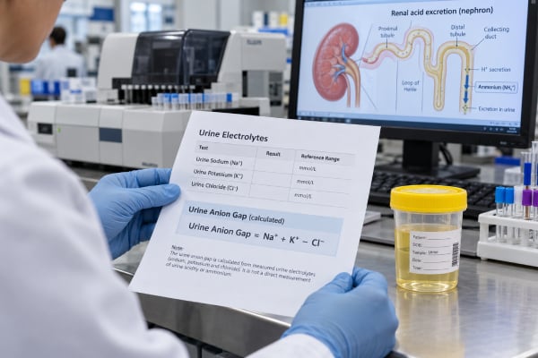 Urine Anion Gap Test: Metabolic Acidosis, Kidney Acid Excretion, and Meaning Learn how to calculate the urine anion gap, what negative and positive values can mean in normal-anion-gap metabolic acidosis, and why direct urine ammonium is often preferred.