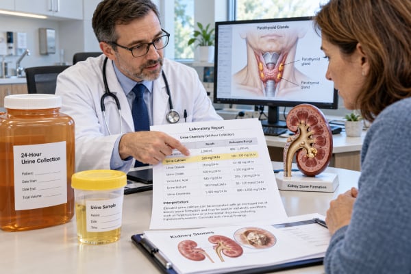 Urine Calcium Test: High, Low, Kidney Stones, Parathyroid Causes, and Meaning Urine calcium testing helps evaluate hypercalciuria, low urine calcium, kidney stone risk, and parathyroid disorders. Learn 24-hour ranges, causes, and next steps.