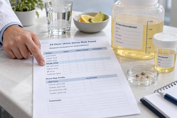 Understand urine citrate testing for kidney stones, including low citrate ranges, causes, calcium stone risk, potassium citrate treatment, pH effects, and follow-up.