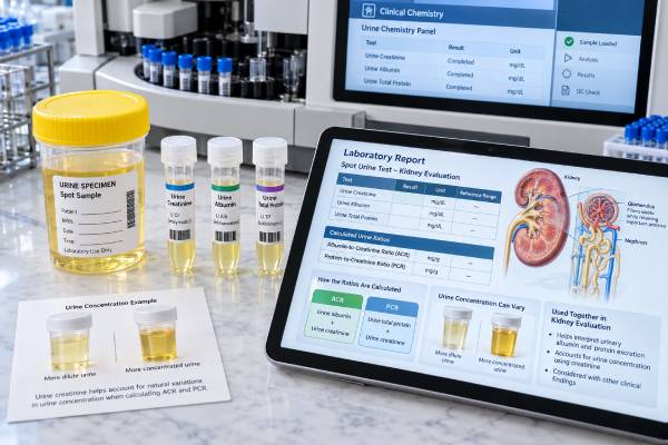 Urine Creatinine Spot Test Urine Concentration, Ratio Tests, and Kidney Evaluation Understand urine creatinine spot test: urine concentration, ratio tests, and kidney evaluation, including what the result measures, common causes, false results, confirmatory testing, and when medical follow-up matters.