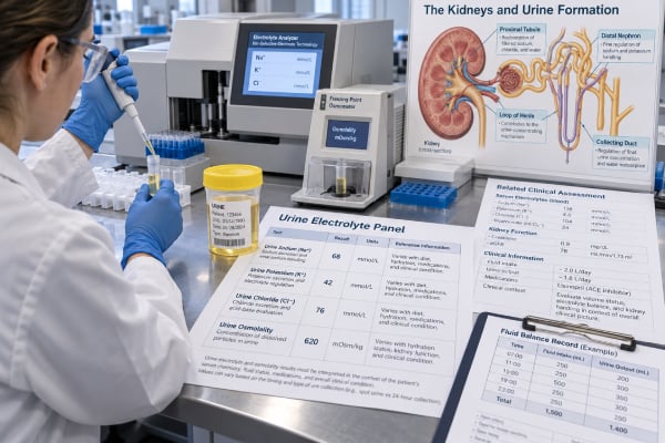 Urine Electrolyte Panel: Sodium, Potassium, Chloride, Osmolality, and Kidney Handling Understand urine sodium, potassium, chloride, and osmolality patterns, kidney electrolyte handling, FENa, volume status, hyponatremia, and common interpretation pitfalls.