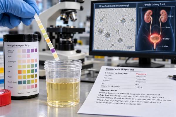 Urine Leukocyte Esterase Test Positive Result, UTI, White Blood Cells, and Meaning Learn what a positive urine leukocyte esterase test means, how it relates to white blood cells and UTI, common false results, and when culture or follow-up is needed.