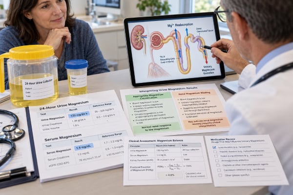 Urine Magnesium Test: High, Low, Kidney Loss, Mineral Balance, and Meaning Learn how urine magnesium testing identifies kidney magnesium loss, how 24-hour magnesium and FEMg are interpreted, and what high or low results can mean.