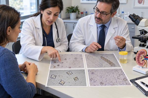 Urine Microscopy Test: Cells, Casts, Crystals, Bacteria, and Sediment Findings Learn how a urine microscopy test identifies cells, casts, crystals, bacteria, yeast, and sediment, what common findings mean, and when follow-up is important.