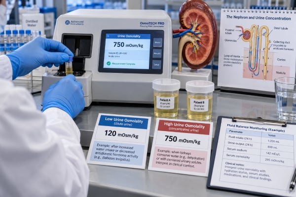 Urine Osmolal Gap Test: Ammonium Excretion, Metabolic Acidosis, and Kidney Acid Handling Learn how the urine osmolal gap estimates ammonium excretion, how it helps evaluate normal-anion-gap metabolic acidosis, and when the calculation can mislead.